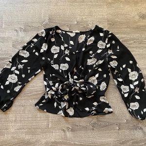 Floral Peplum Tie Blouse